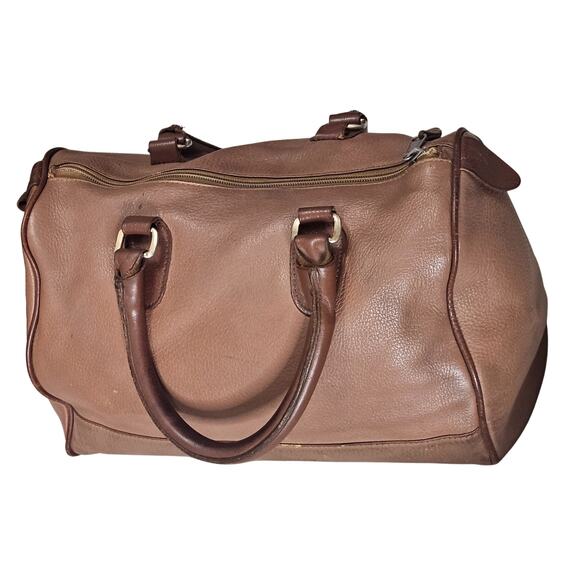 INC Brown Genuine Leather Satchel Double Top Handle Handbag Gently Used - Picture 1 of 11
